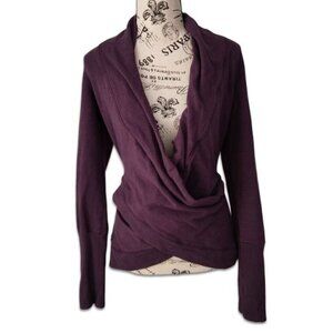 Karma Stretch Surplice Deep Faux-Wrap Top Long Sleeve Eggplant Purple Size S